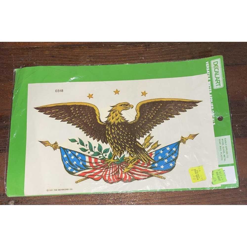 Vintage Meyercord Decal 0318 American Eagle US Flag Gold USA Sealed 1981